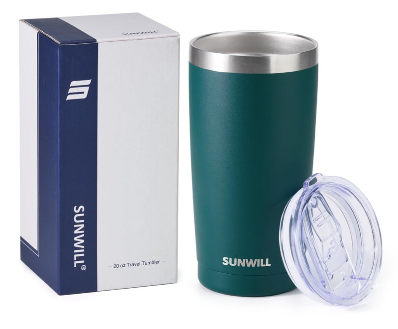 SUNWILL Travel Coffee Tumbler 20 oz, Insulated Mug with Lid, Stainless Steel Cup for Outdoor, Powder Coated Dark Green - Image 5